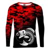 Playera Full Manga Larga Jersey Pesca Esqueleto Pez Camuflaje Rojo - Imagen 2
