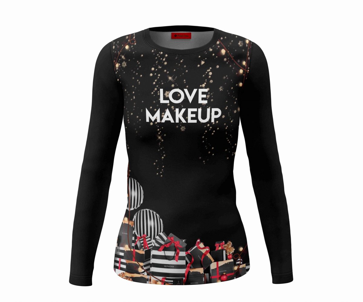 Playera Full Print Dama Manga Larga Love Makeup Maquillaje