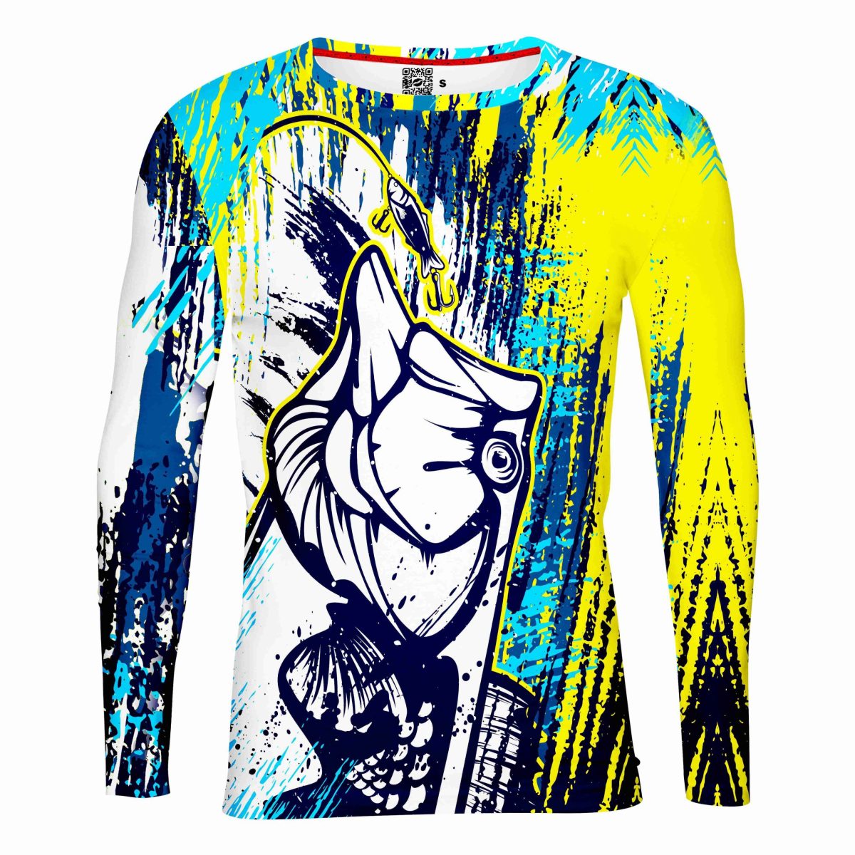 Playera Full Manga Larga Jersey Pesca Pez Mordiendo Anzuelo Amarillo