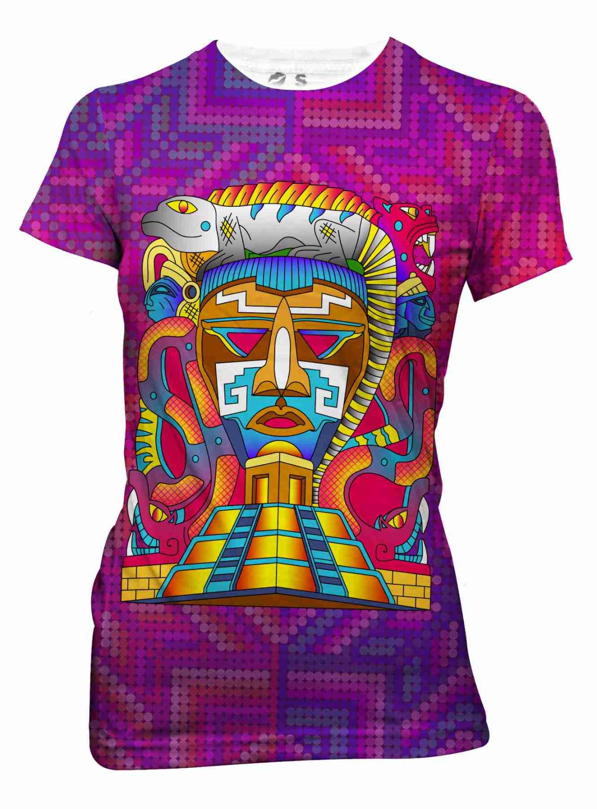 Playera Full Print Dama Pirámide Iguana Maya