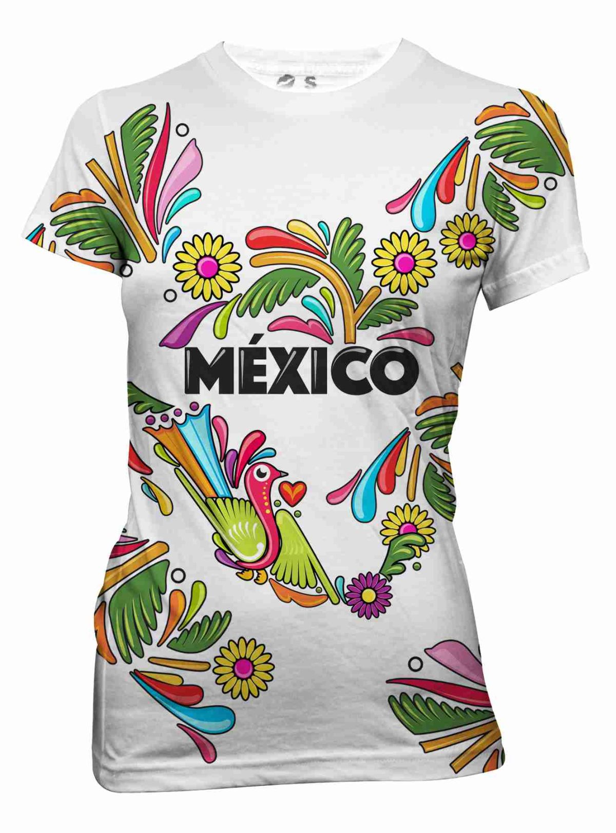 Playera Full Print Dama Blanca Mapa México Flores
