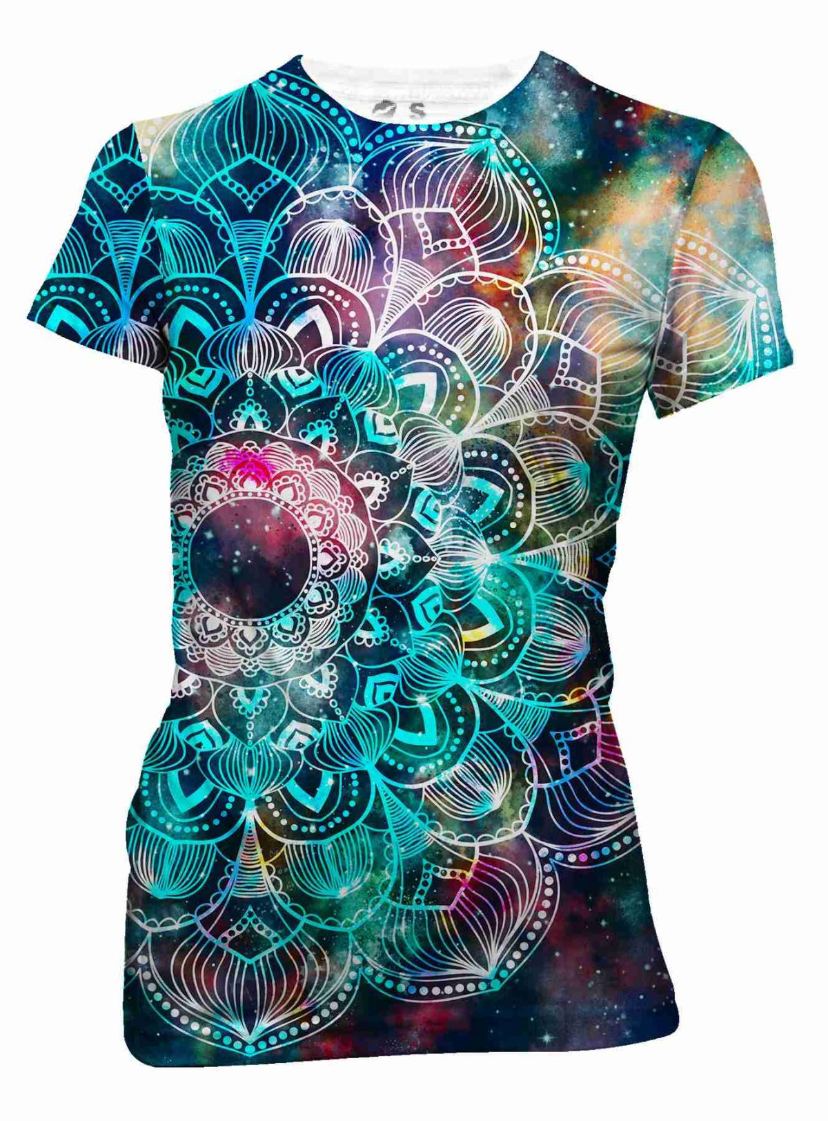 Playera Full Print Dama Mándala Azul Turquesa Colores Yoga