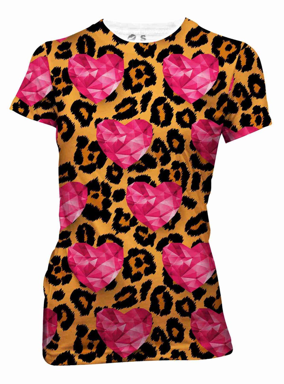 Playera Full Print Dama Leopardo Diamantes Rosa