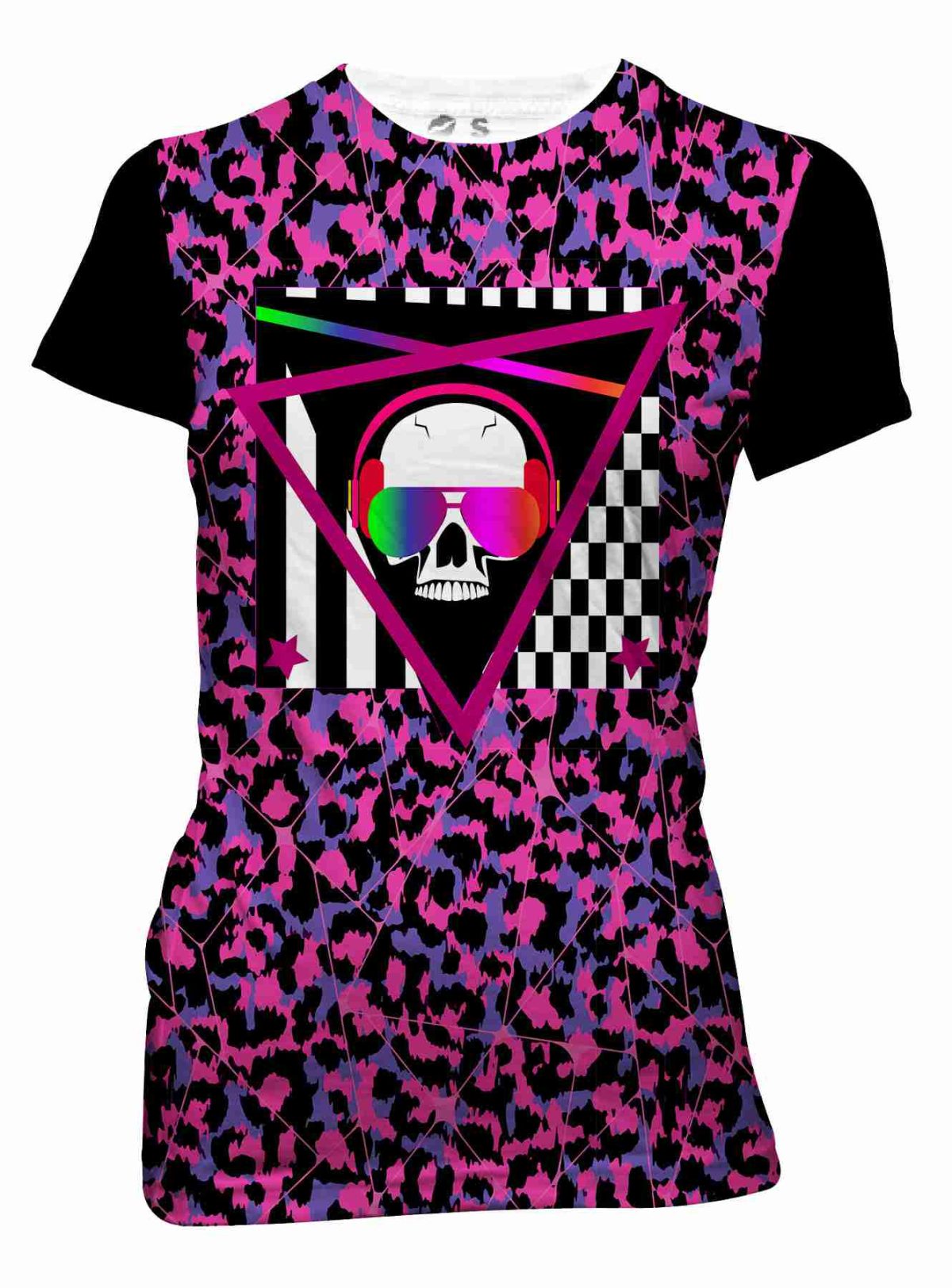 Playera Full Print Dama Calavera Rock DJ Leopardo