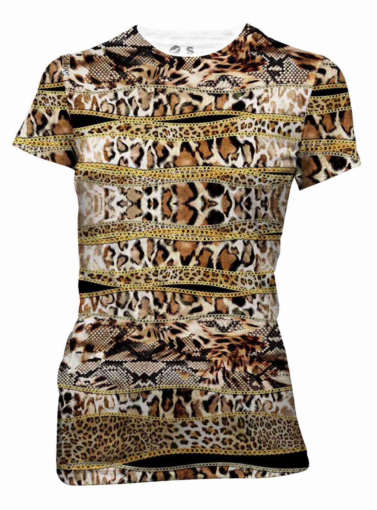 Playera Full Print Dama Leopardo Cadenas Doradas Animal Print