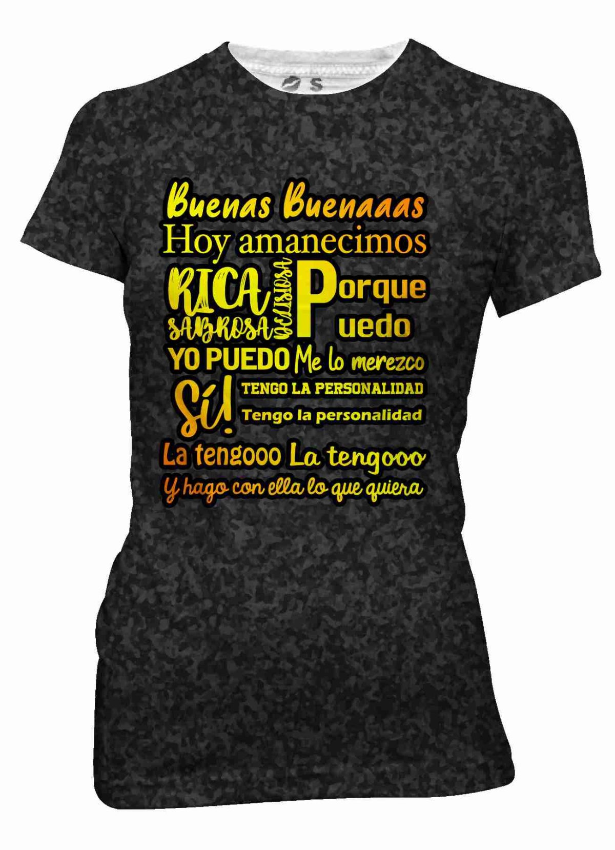 Playera Full Print Dama Buenas Buenas Dorado Jaspeada