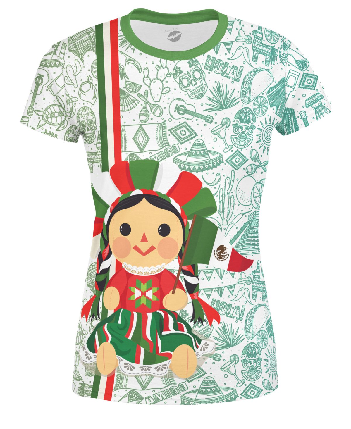 Playera Full Print 15 Septiembre México Muñeca Patriótica Tricolor