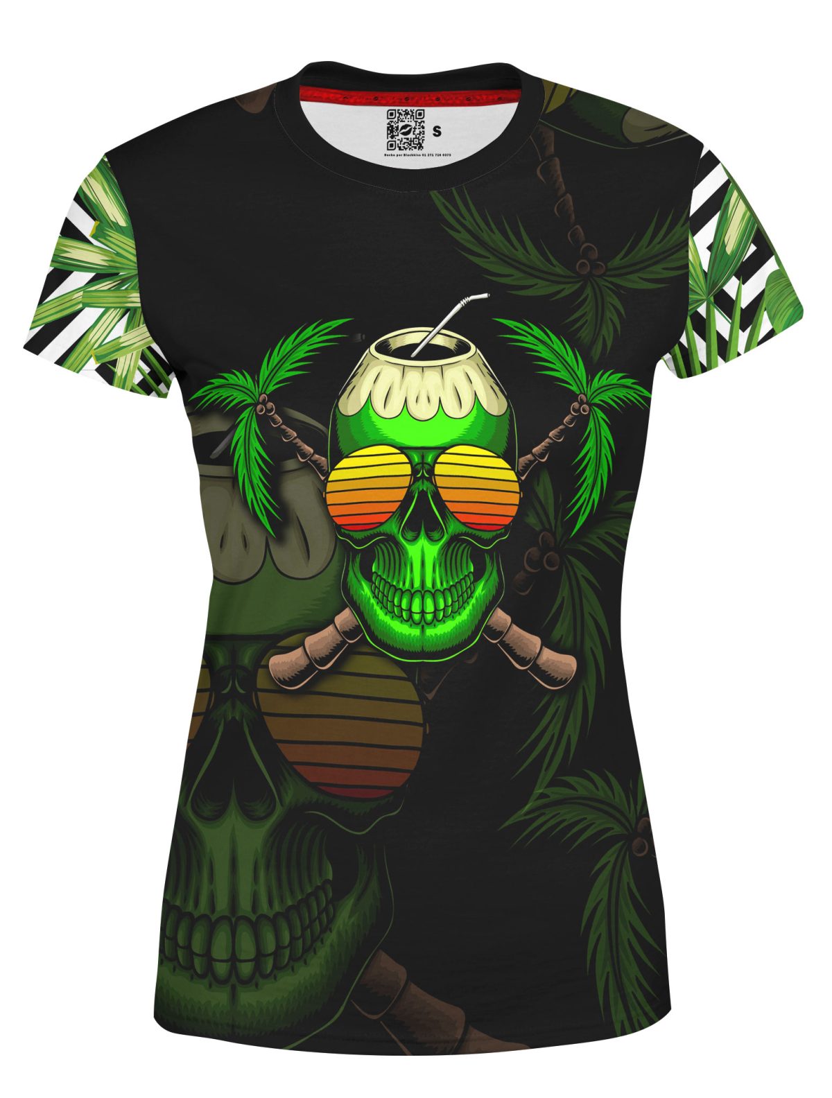 Playera Full Print Dama Calavera Cool Palmeras Cocos