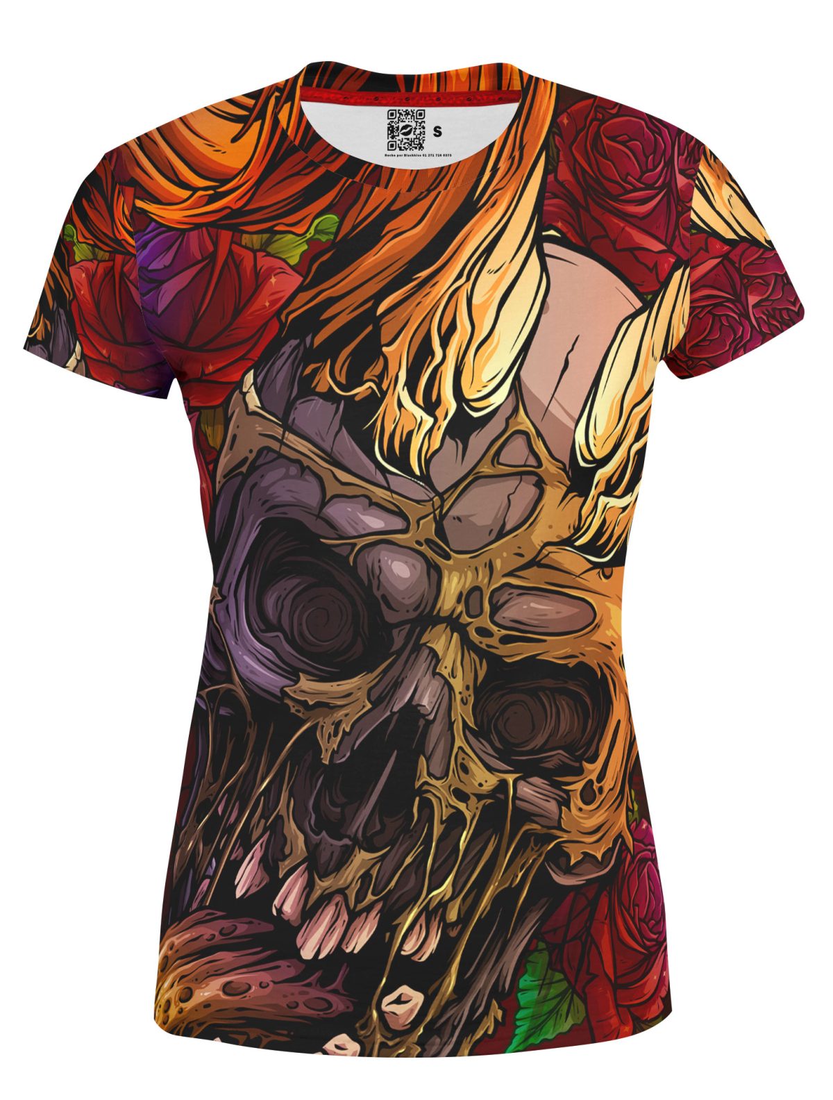 Playera Sublimada Dama Calavera Cuernos Rosas Rojas Lengua