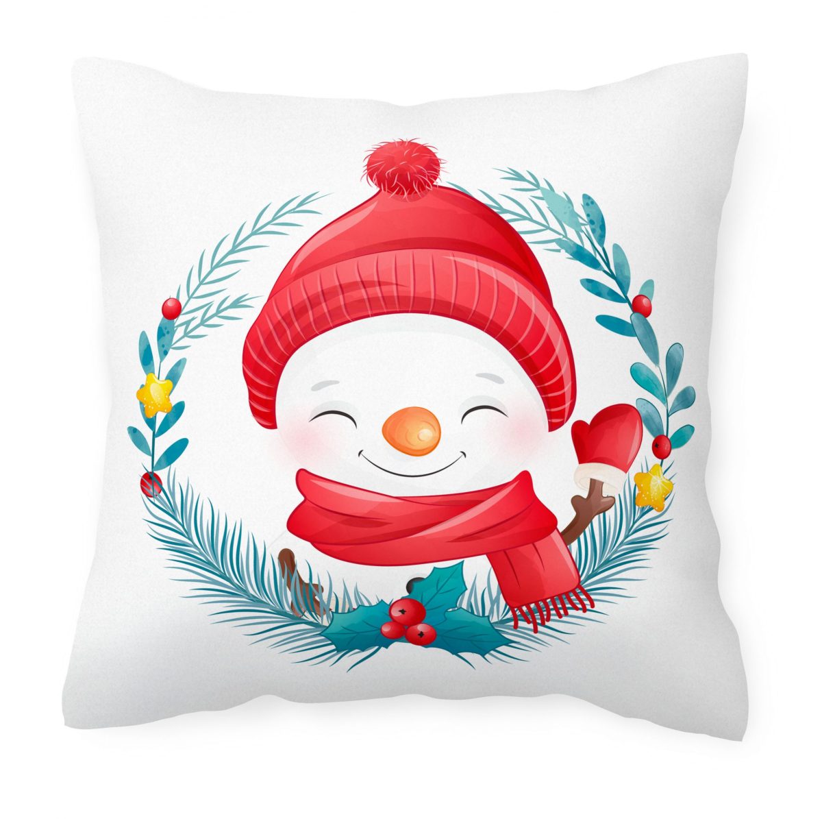 Cojín ARG Sublimado Navidad Muñeco De Nieve Muérdago