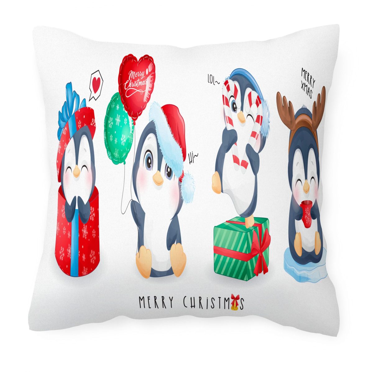 Cojín ARG Sublimado  Feliz Navidad Bastones Pingüinos