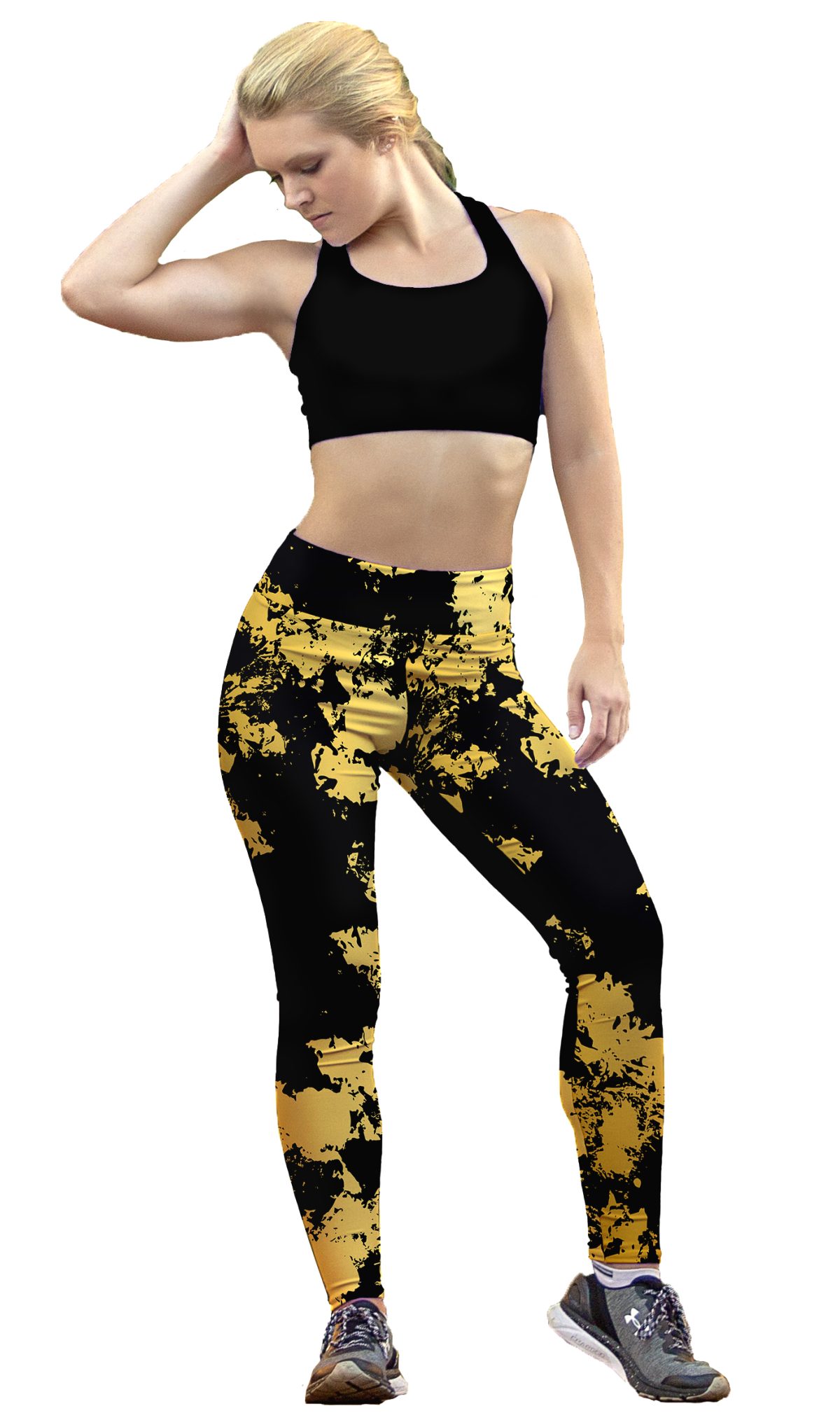 Leggins Sublimado Animal Print Dorado Negro Decorado
