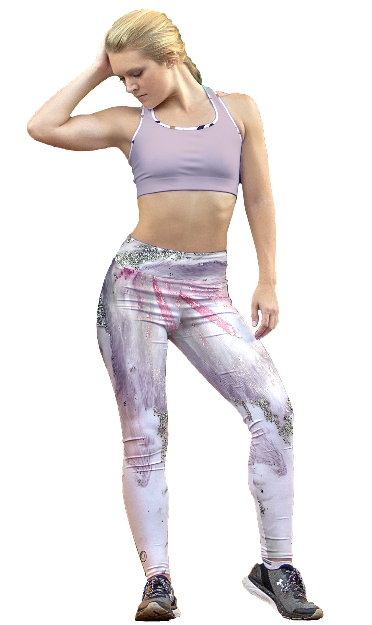 Leggins Sublimado Rosa Lila Destellos Plateados