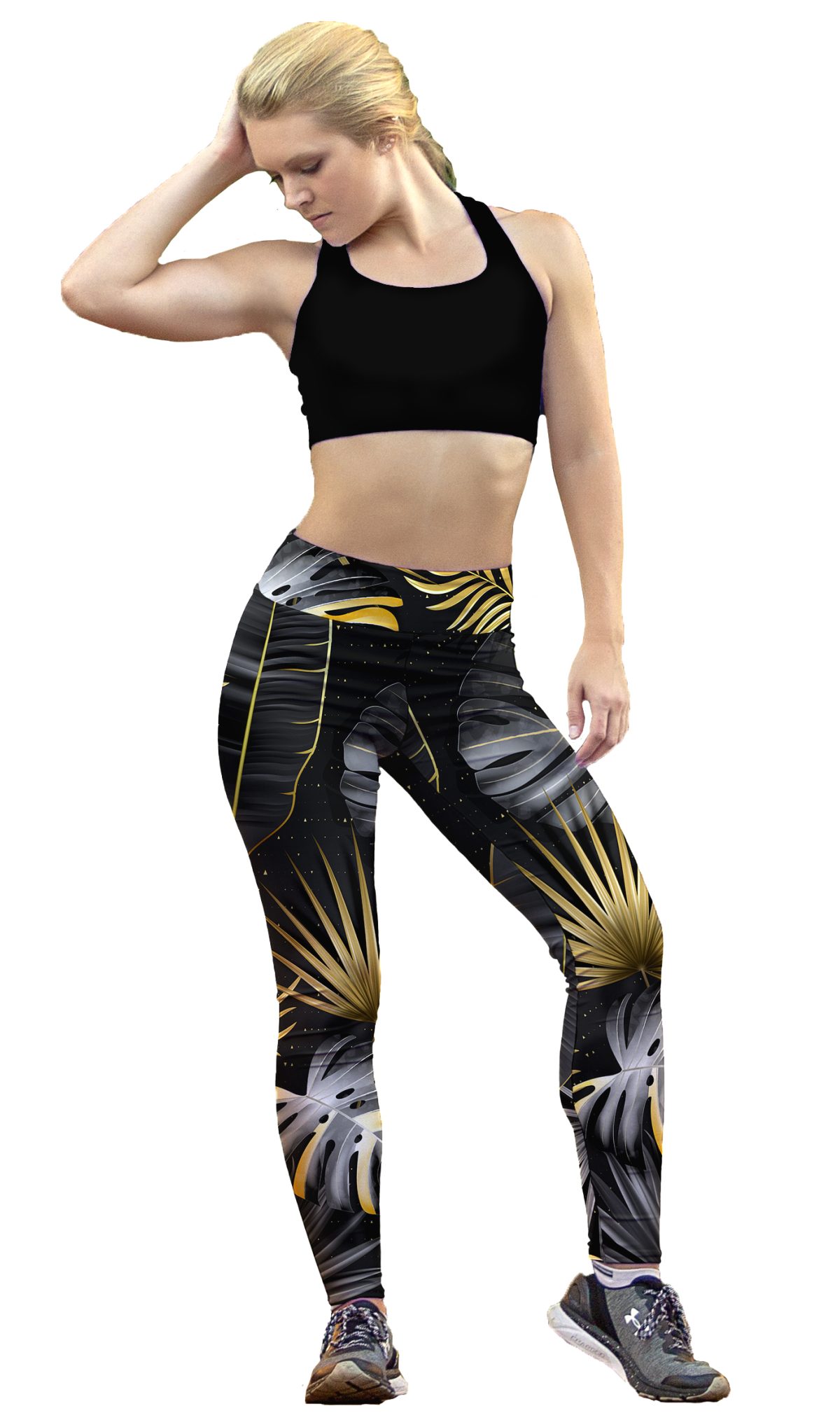 Leggins Sublimado Nocturno Estrellas Hojas Doradas Y Plateadas
