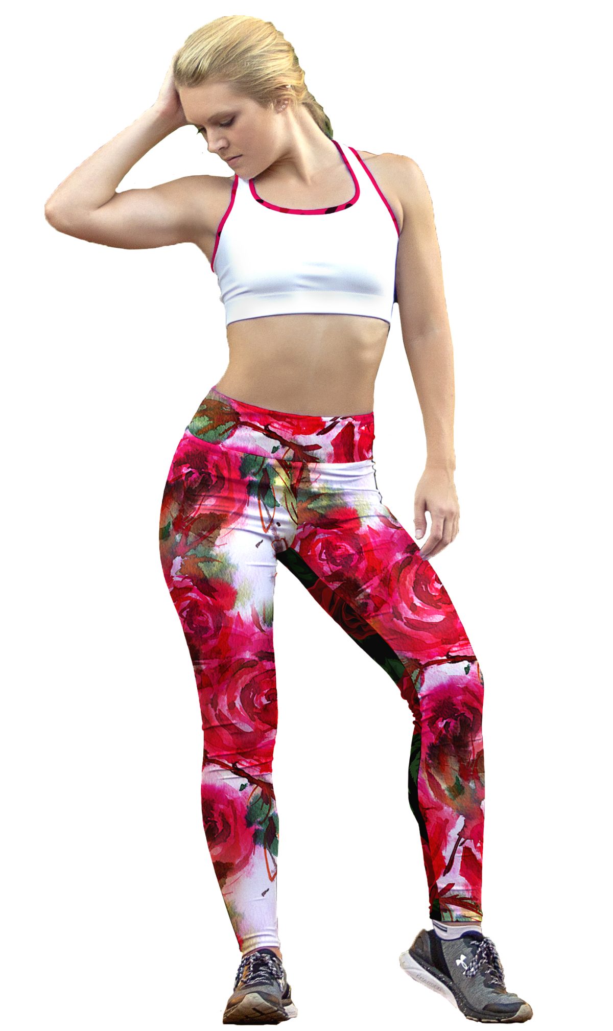 Leggins Sublimado Rosas Grandes Rosadas