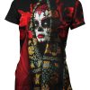 Playera Sublimada Día De Muertos Catrina Calavera Tocado Flores Rojas - Imagen 2