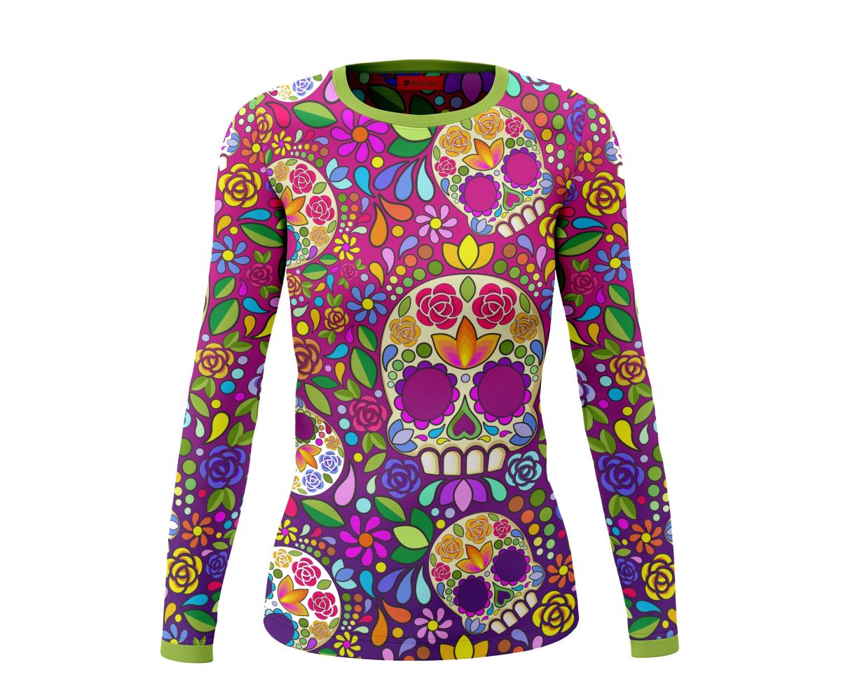 Playera Dama Jersey Día De Muertos Calaveras Y Flores Colores