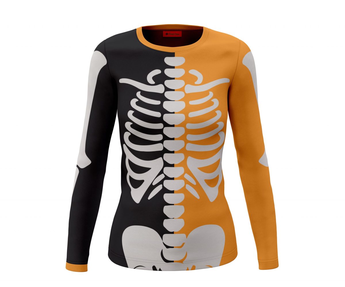 Playera Jersey Dama Halloween Esqueleto Bicolor