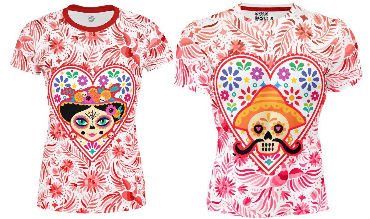 Playera Full Duo San Valentín Amor A La Mexicana Calavera