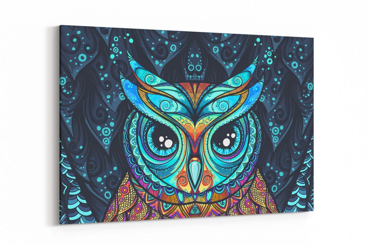 Cuadro Canvas Buho Mandala Azul