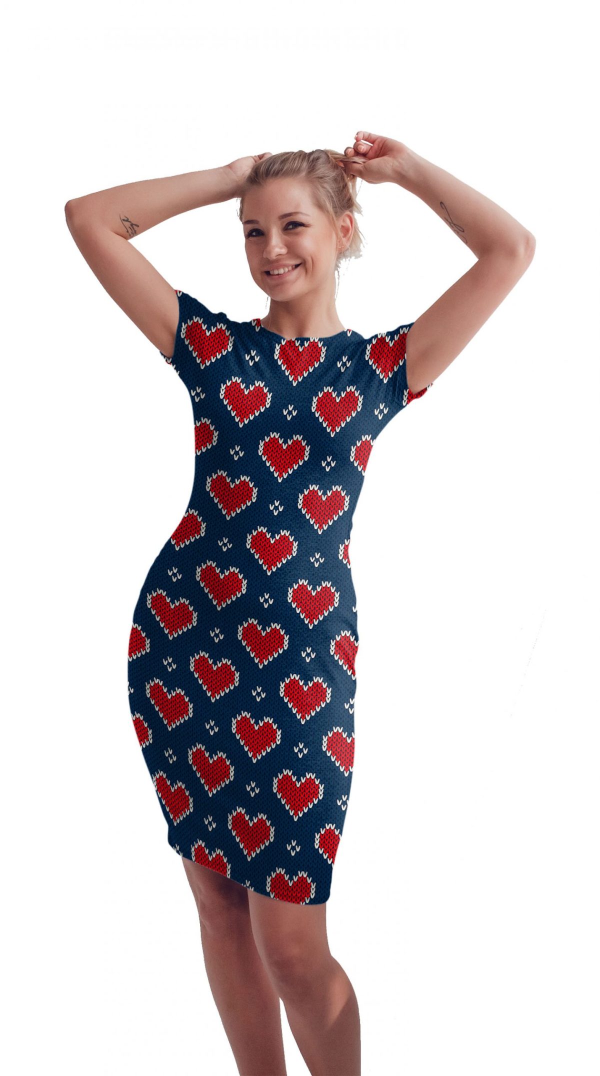 Vestido Sublimado Navidad Corazones fondo azul