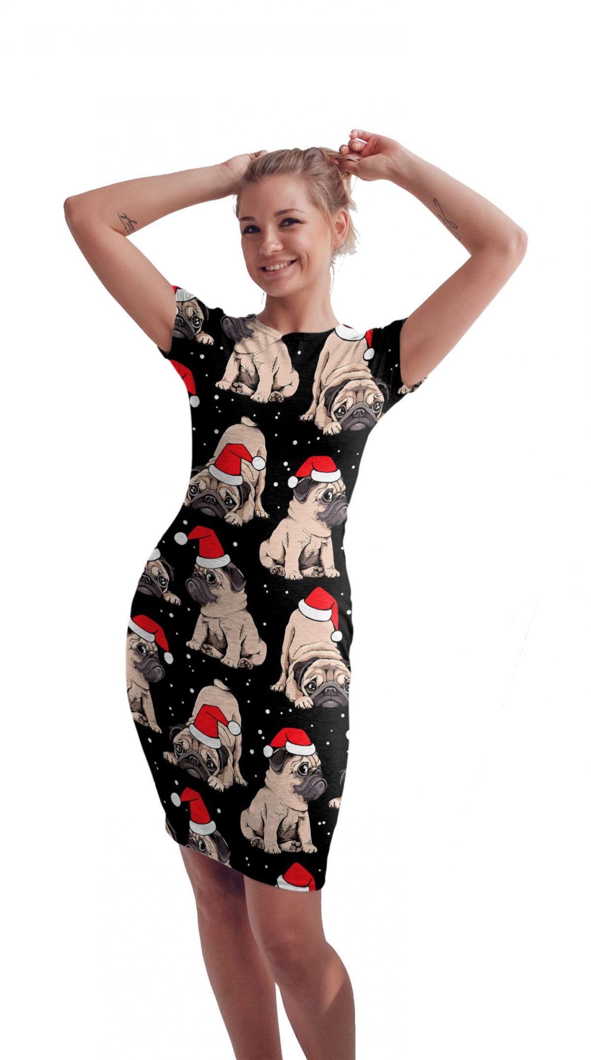 Vestido Sublimado Navidad Pug Gorro Navideño