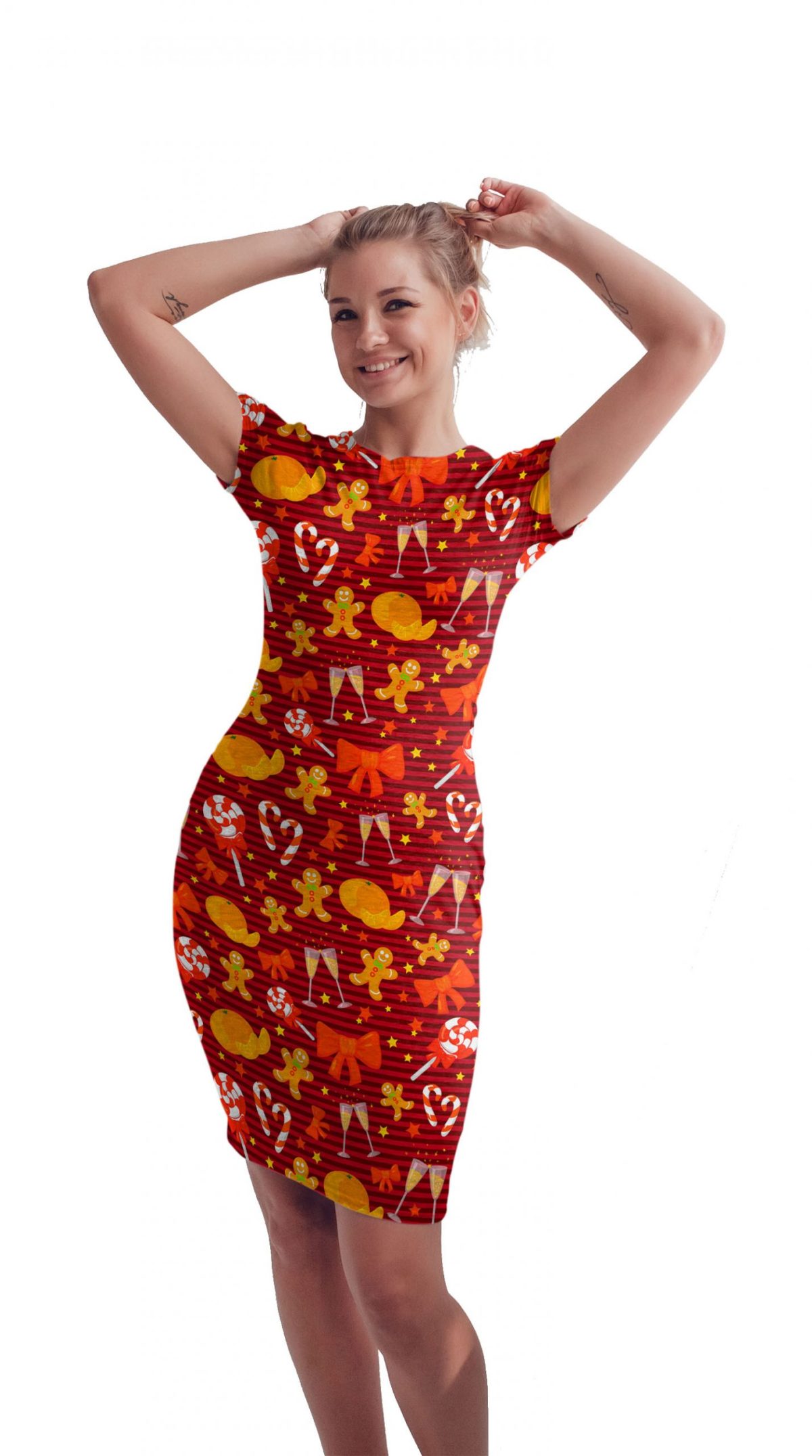 Vestido Sublimado Navidad Rayas y Galletas de Jengibre