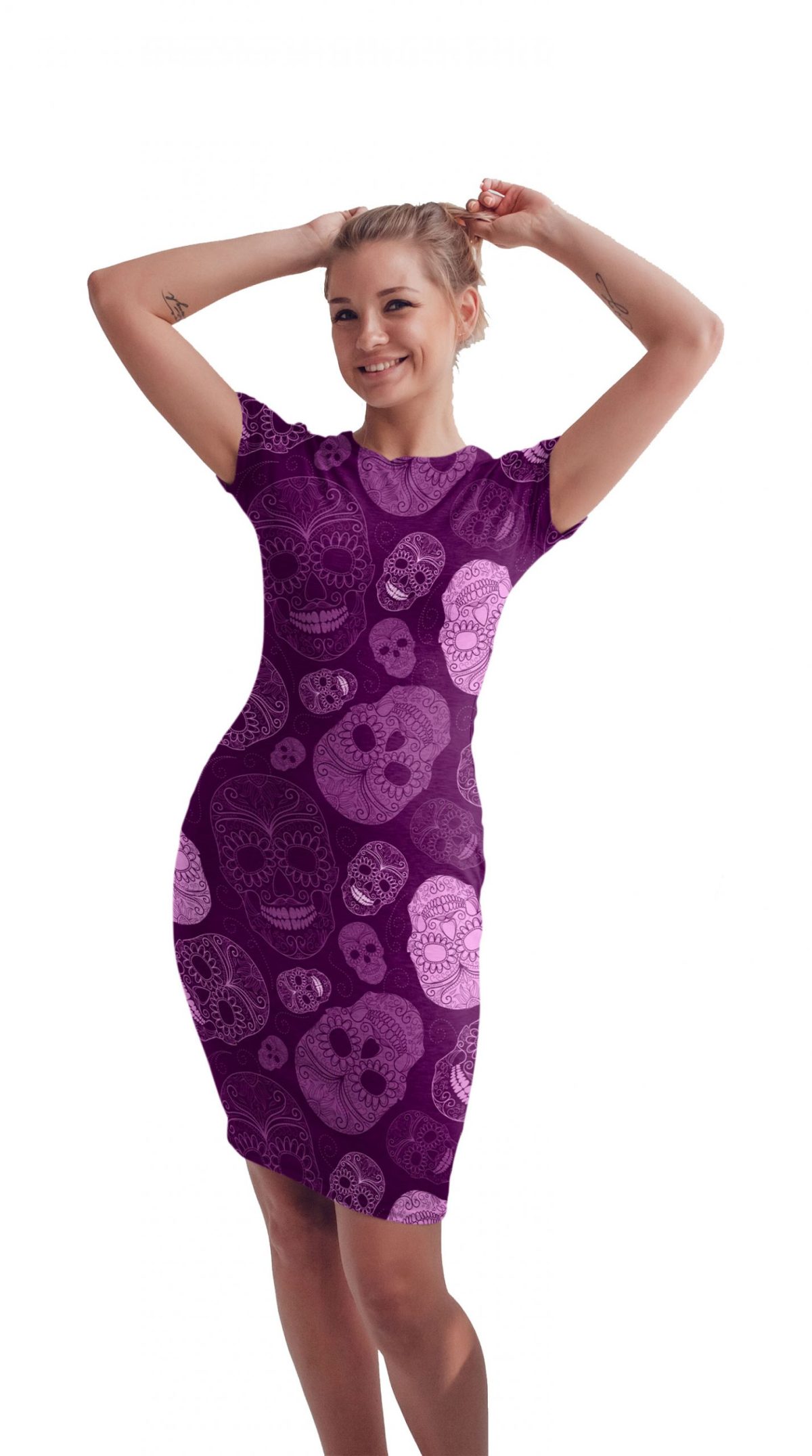 Vestido Sublimado Calaveras Morado