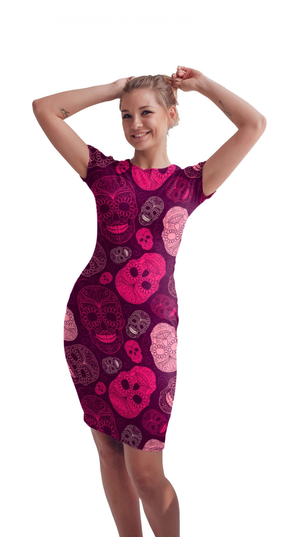 Vestido Sublimado Calaveras Rosa