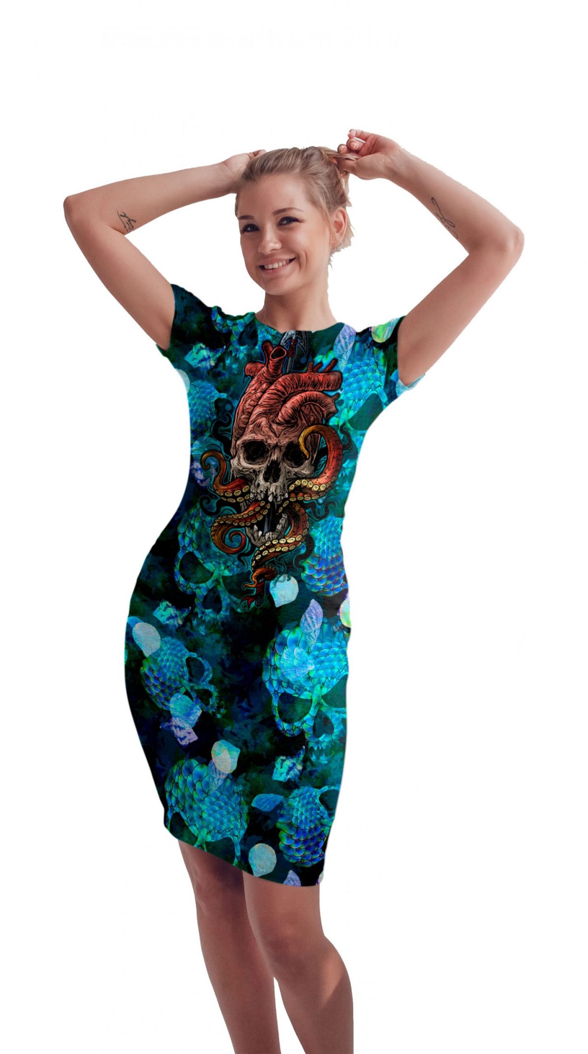 Vestido Sublimado Cráneo Corazón Kraken
