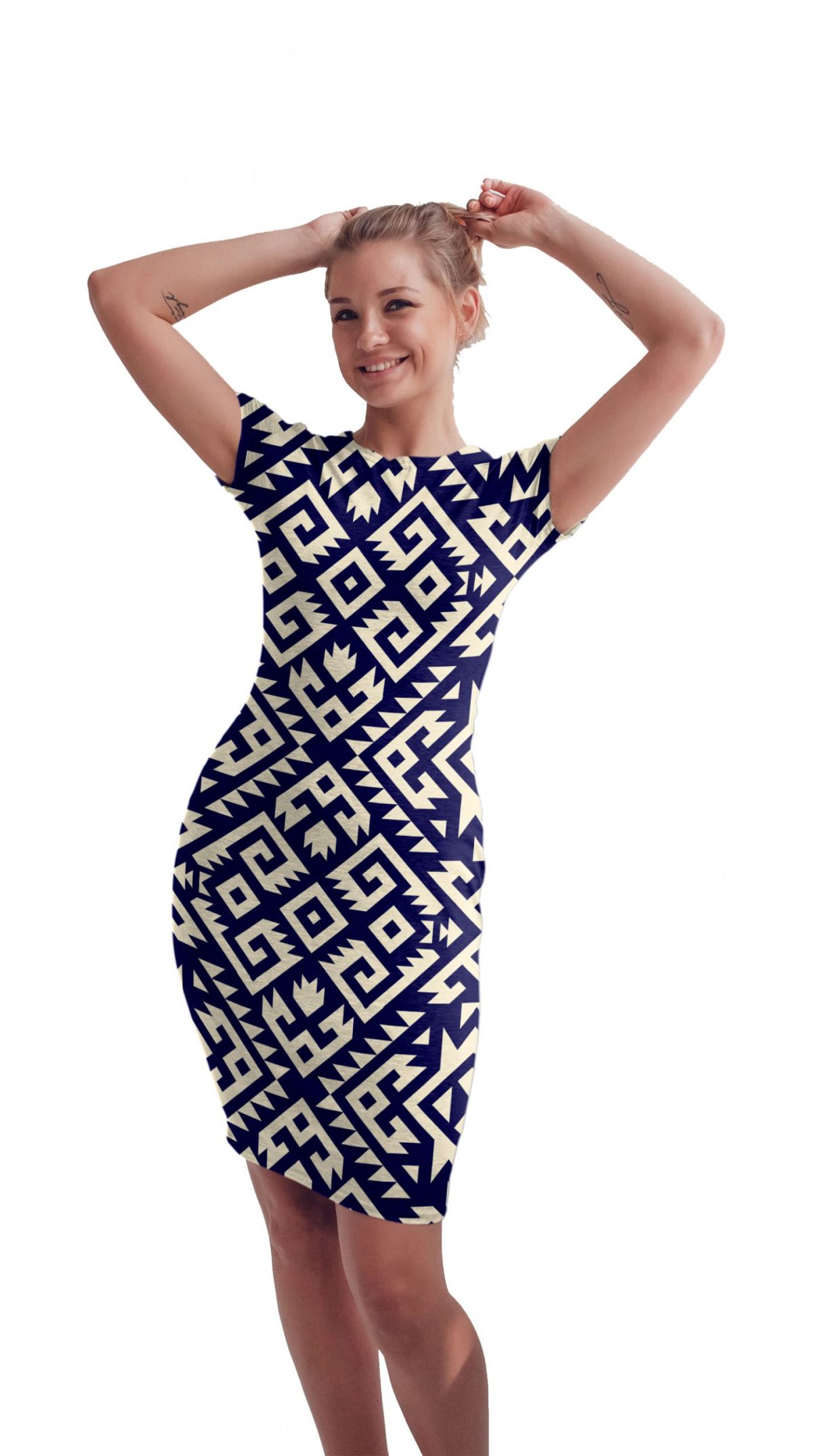 Vestido Sublimado Grecas Azul Marino