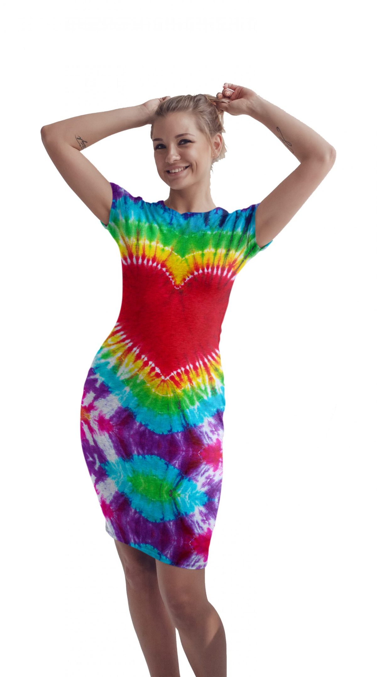 Vestido Sublimado Tie Dye Corazón Rojo