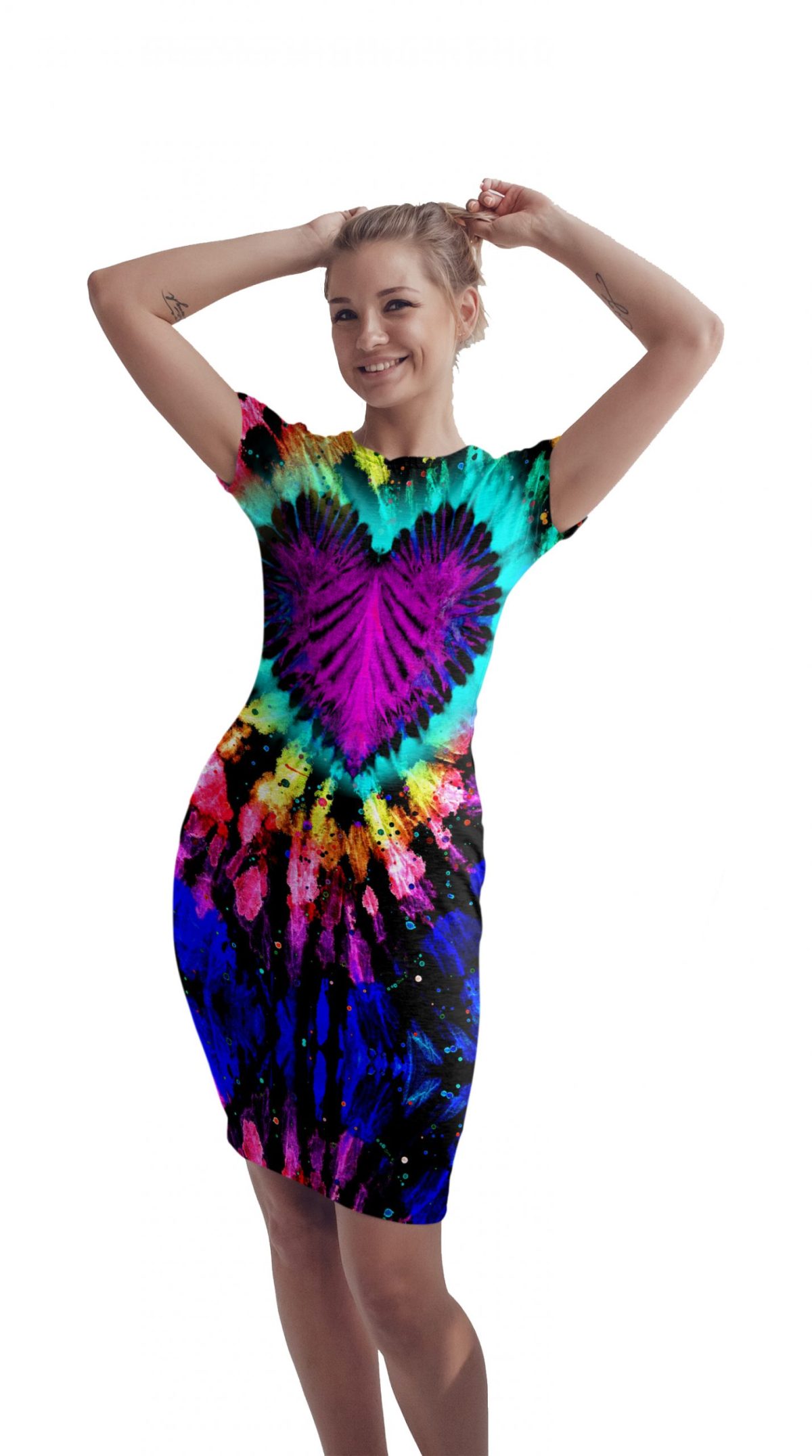 Vestido Sublimado Tie Dye Corazón Rosa