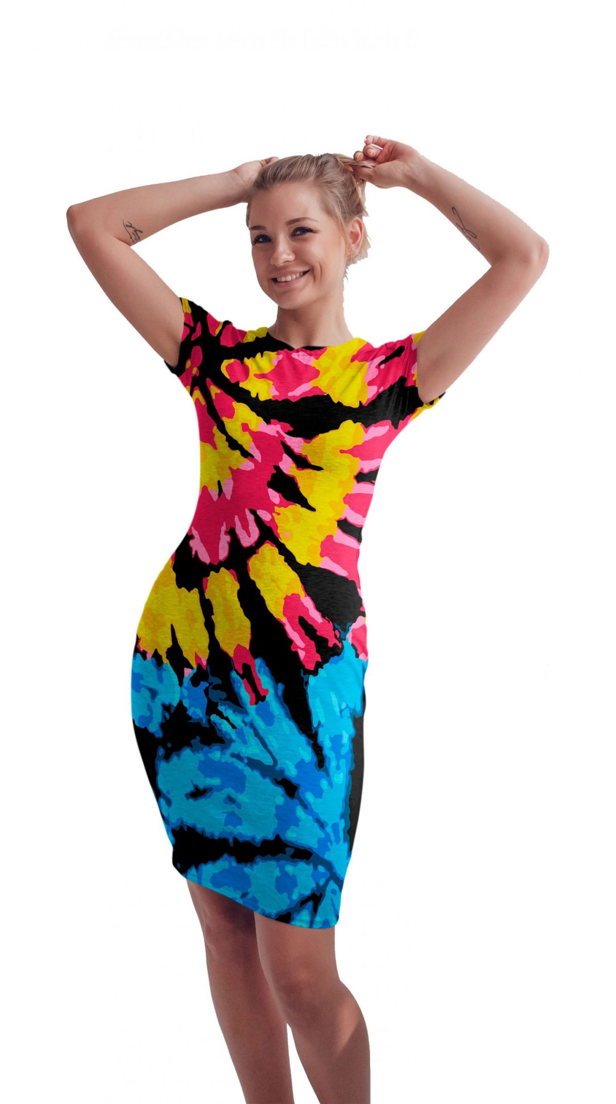Vestido Sublimado Tie Dye Rosa Azul