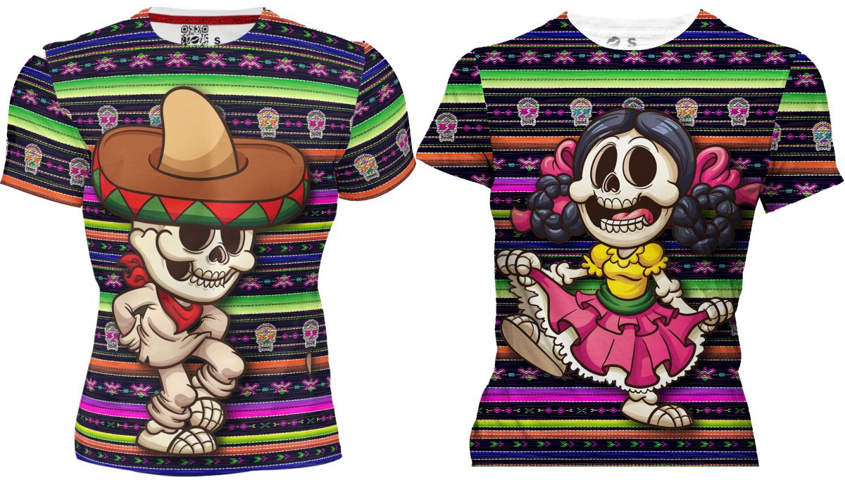 Playera Sublimada Full Print Pareja Calaveritas Bailando 127