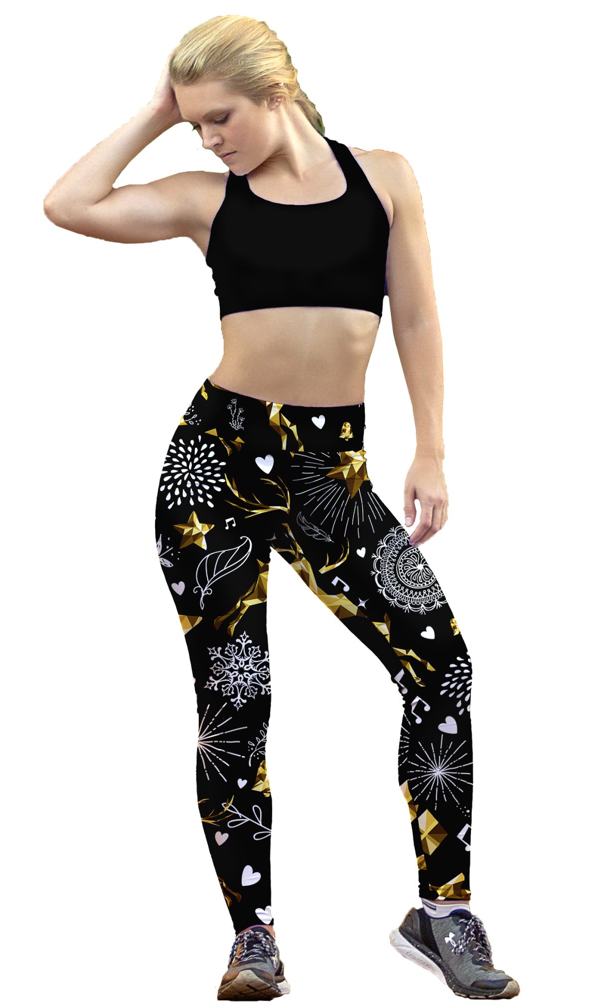 Leggin Dama Sublimado En Licra Mándalas Reno Dorado Corazón