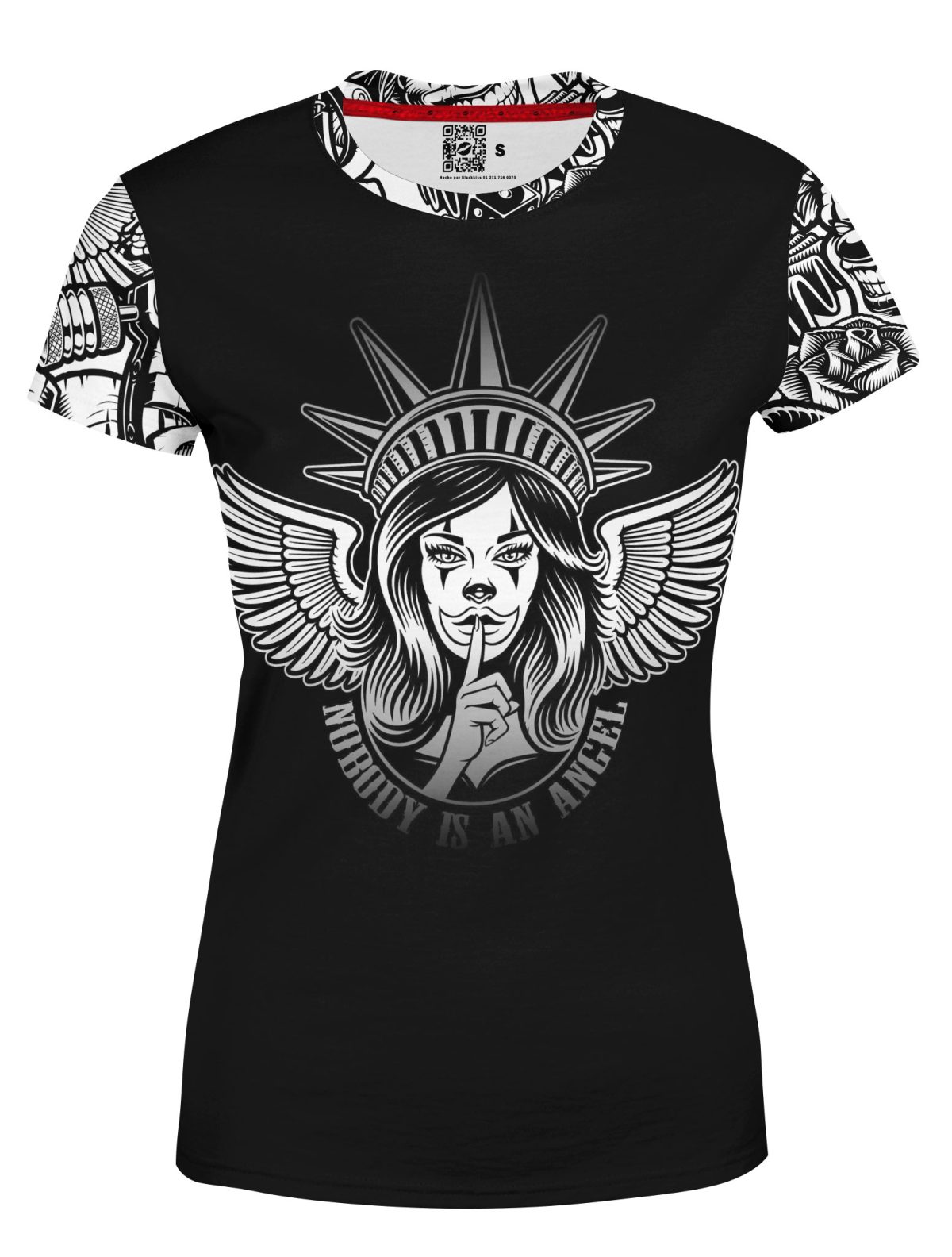 Playera Dama Full Print Payaso Calavera Ángel Gris Sonrisas