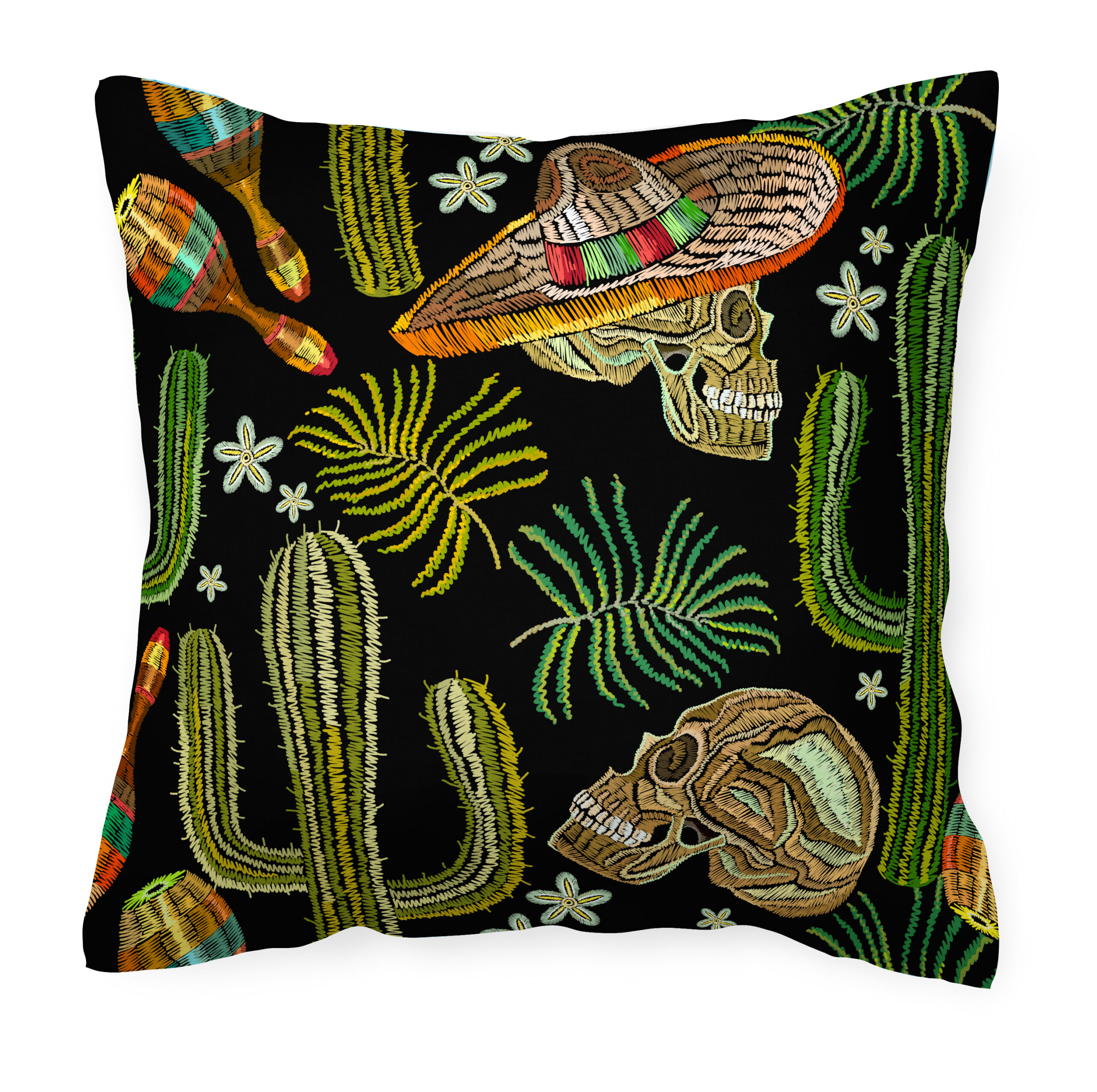 Cojín Tla Almohada Calaveras Y Cactus Sombrero Mexicano