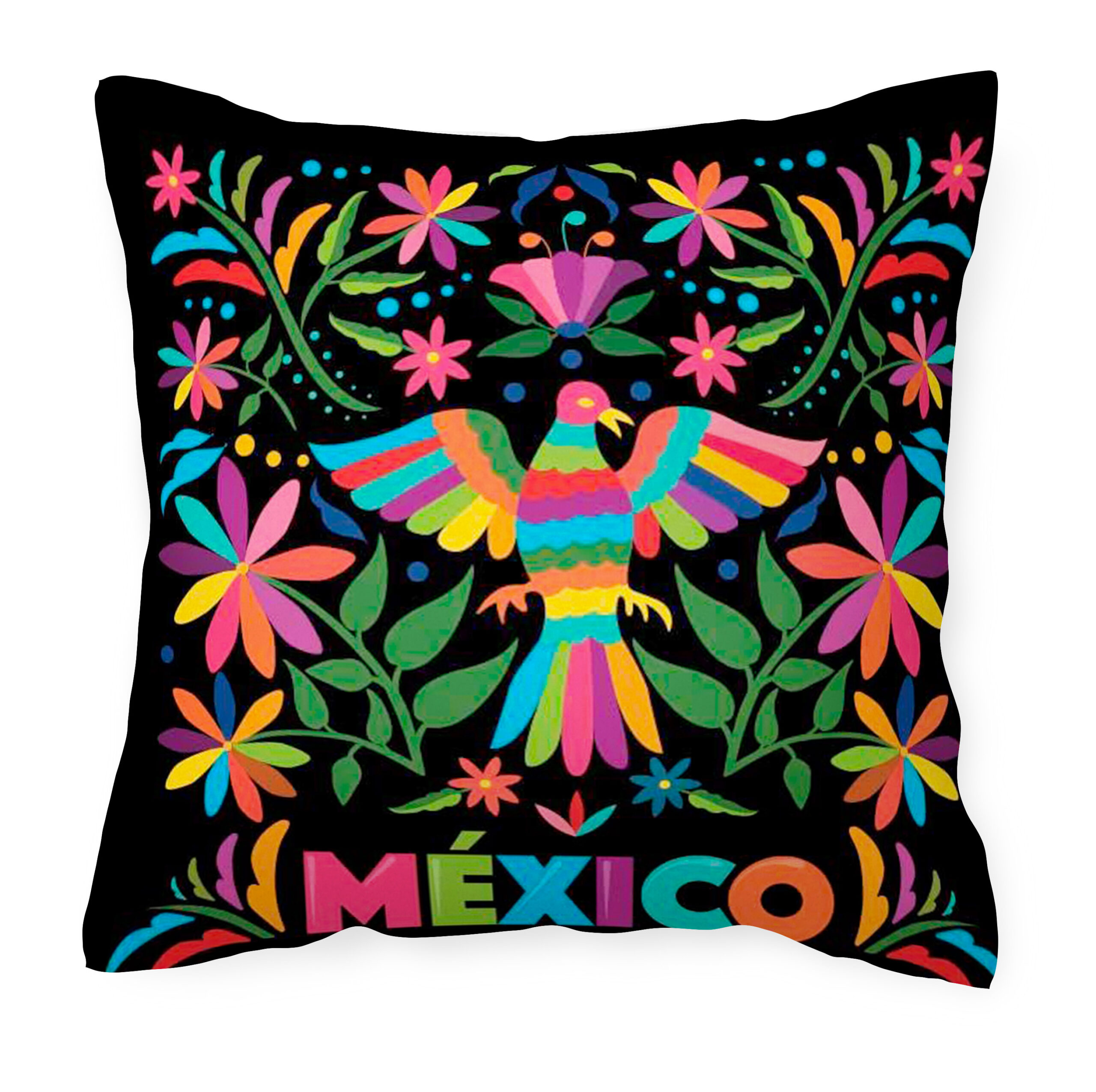 Cojín Tla Almohada México Animal Flores Mexicanas Color