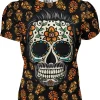 Playera Sublimada Full Print Pareja  Calavera Skull Flor Cempasuchilt - Imagen 2
