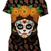 Playera Sublimada Full Print Pareja  Calavera Skull Flor Cempasuchilt - Imagen 4