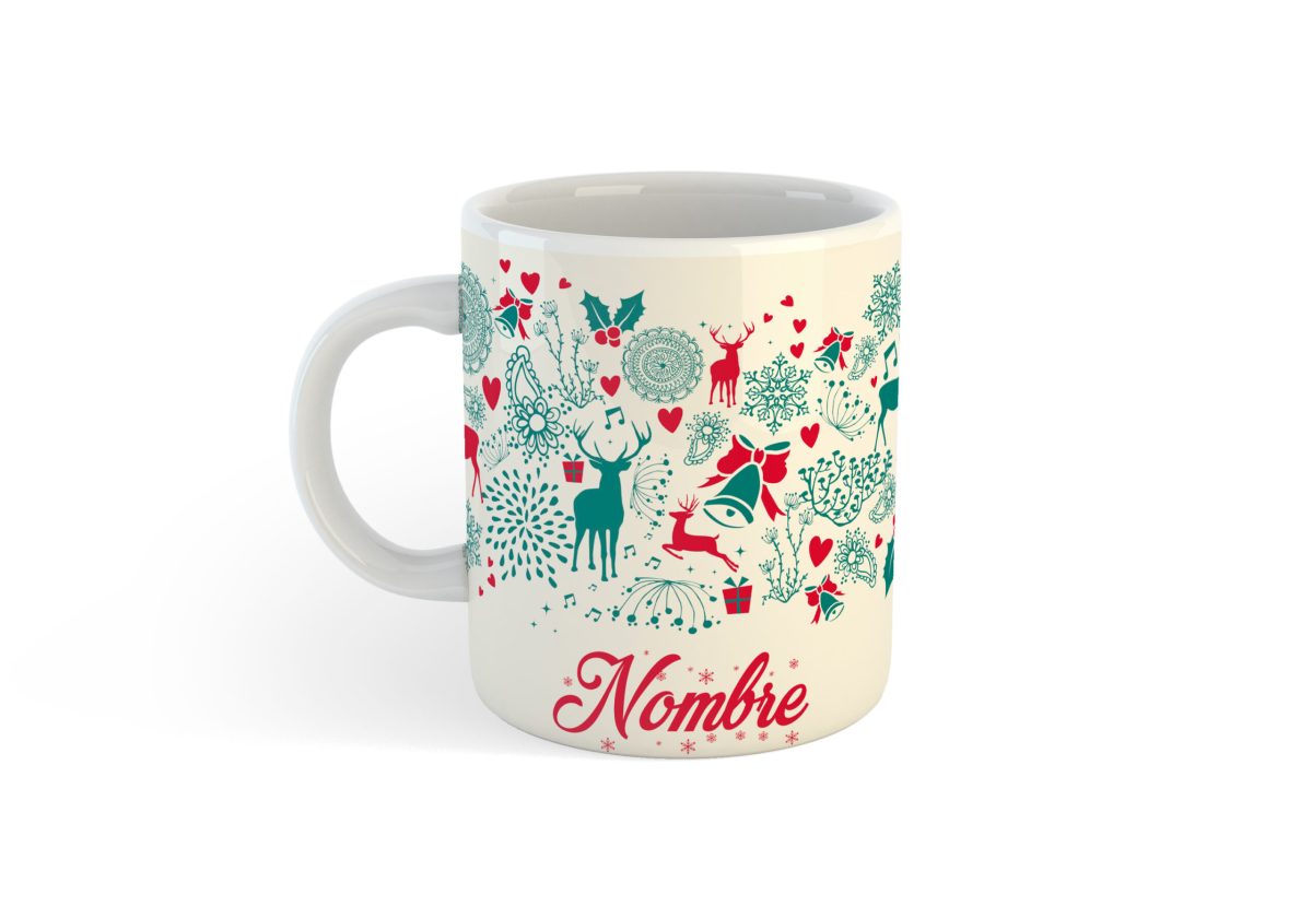 Taza Sublimada Renos Navidad Corazón Nombre Personalizado