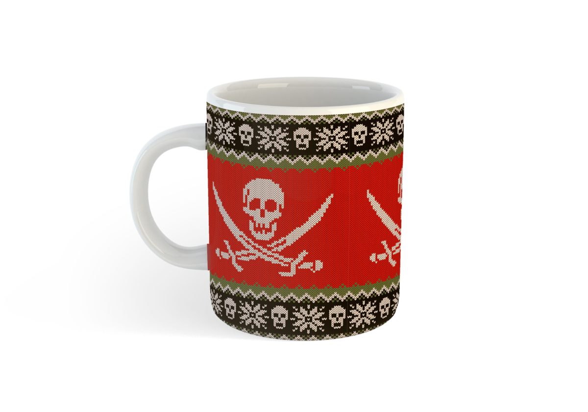 Taza Impresión Calavera Pirata Espadas Suéter Navidad