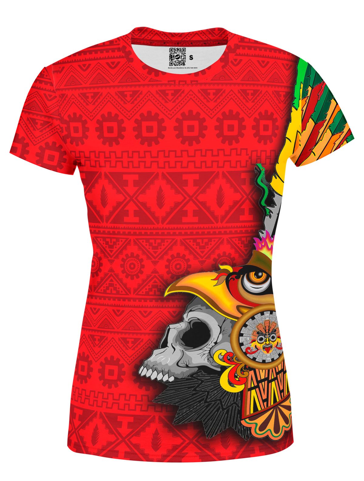 Playera Full Print Dama Calavera Penacho Rojo