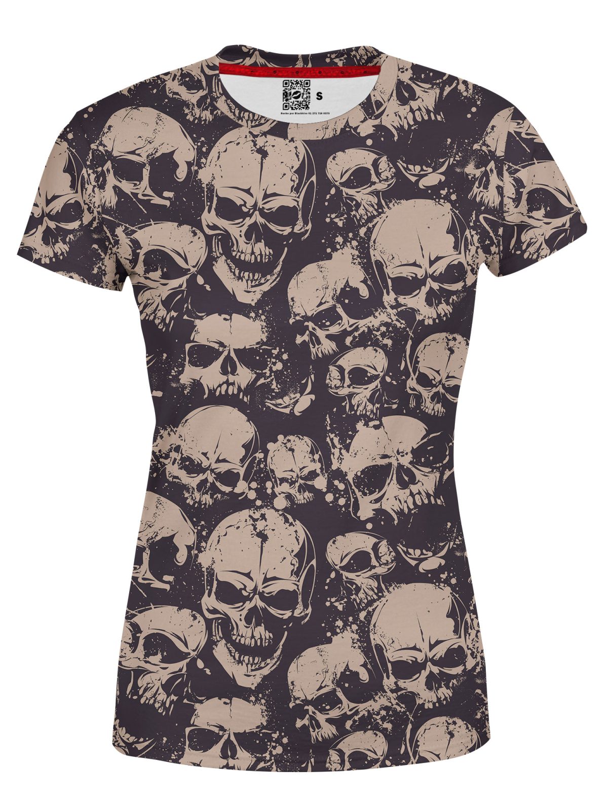 Playera Full Print Dama Cráneos Café