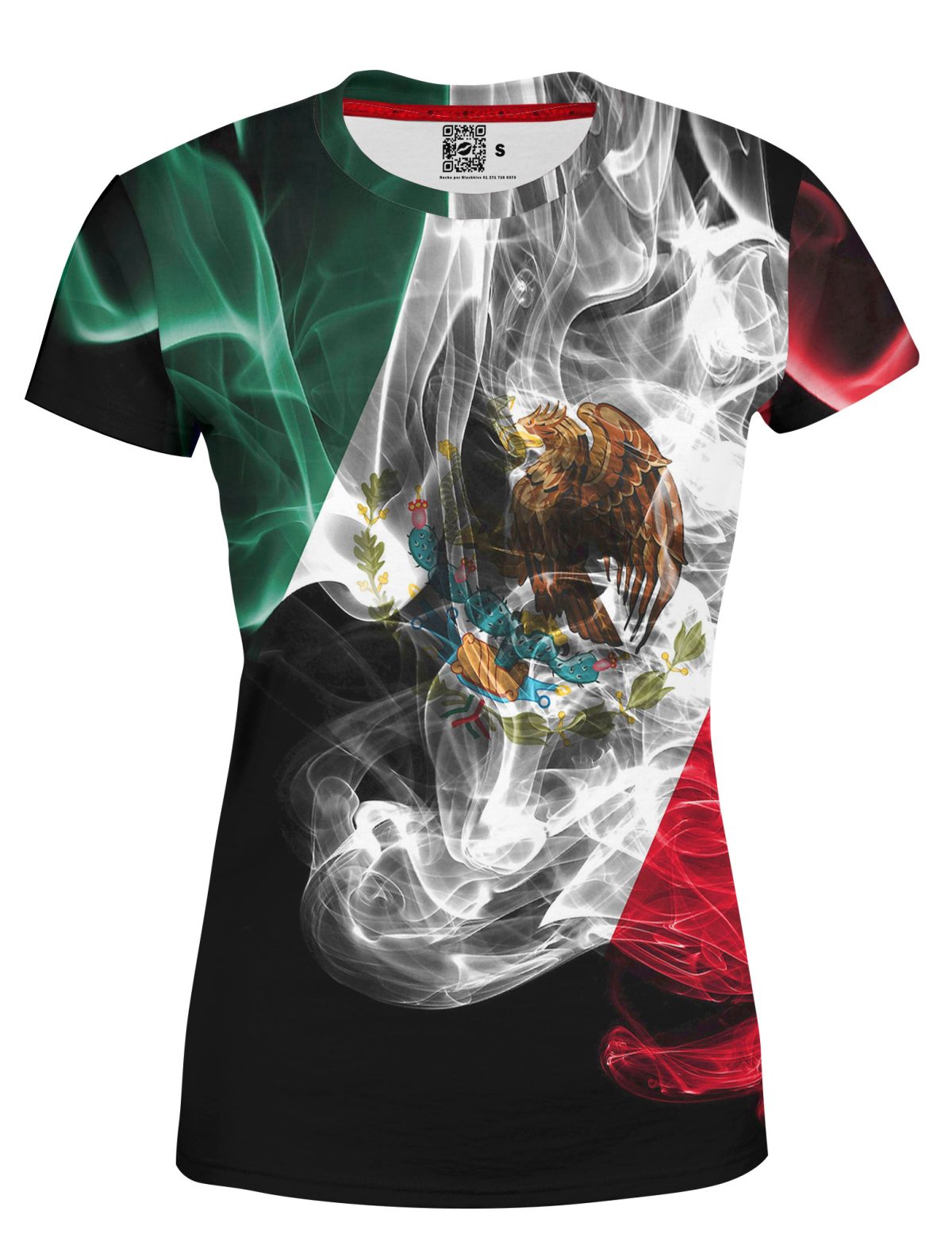 Playera Full Print Dama Espíritu Orgullosamente Mexicano Bandera Humo