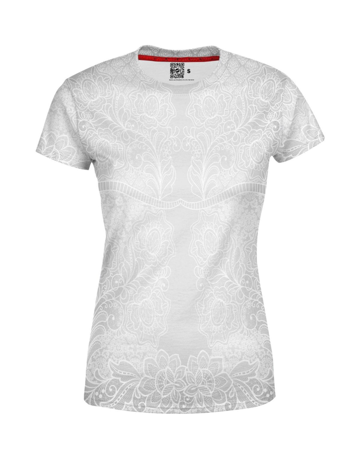 Playera Full Print Dama Deportiva simulación encaje blanco