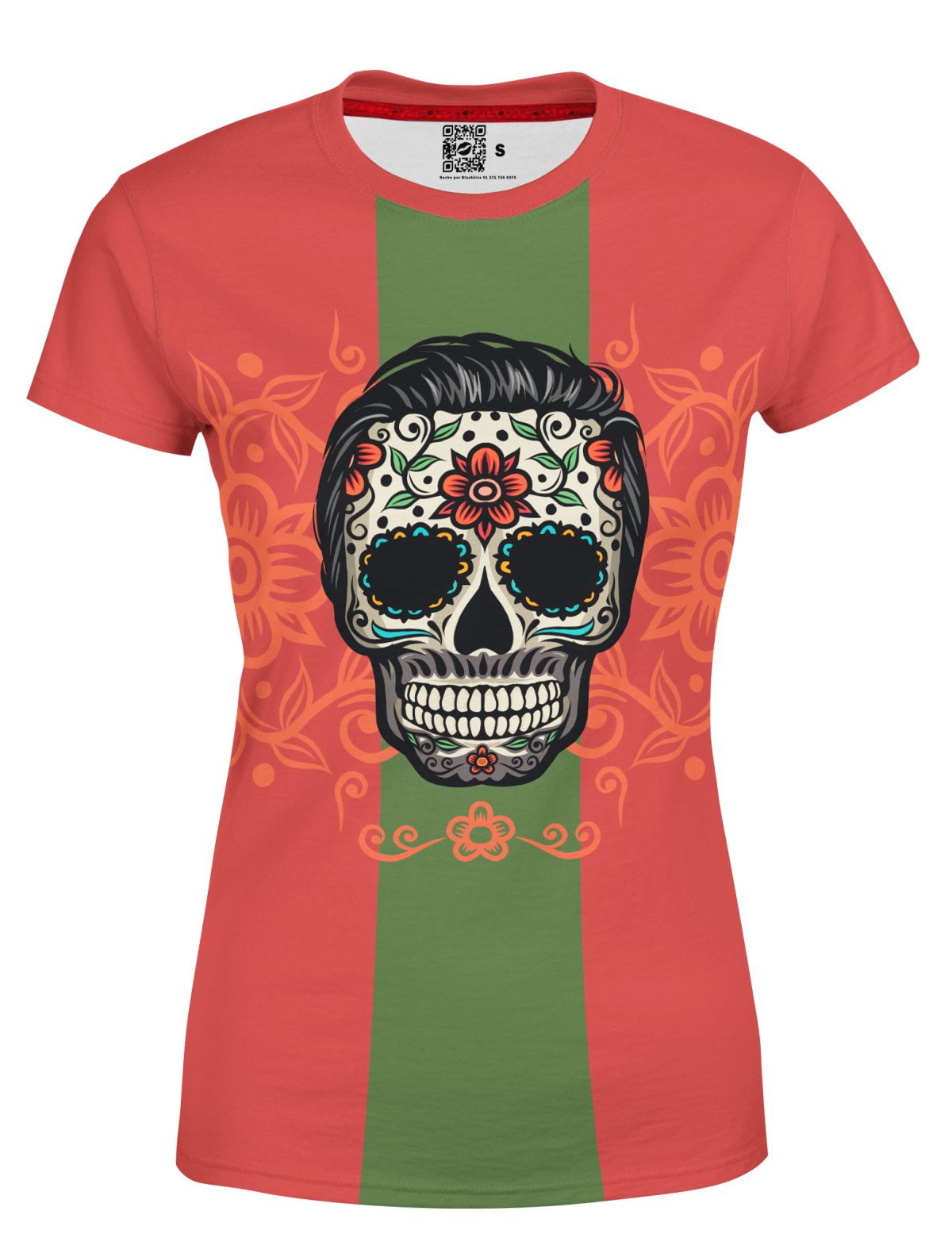 Playera Full Print Dama calavera-catrina-linea-verde