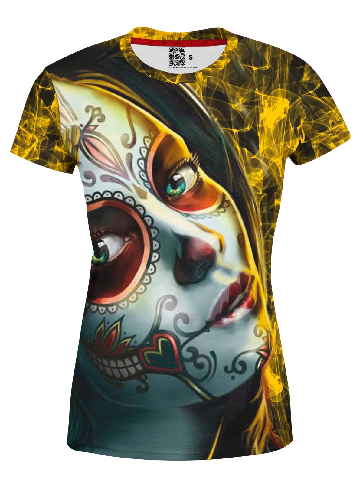 Playera Full Print Dama catrina-amarilla-dia-de-muertos