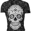 Playera 1-CALAVERA-BLANCA-fondo NEGRO-MC-C0008 - Imagen 3